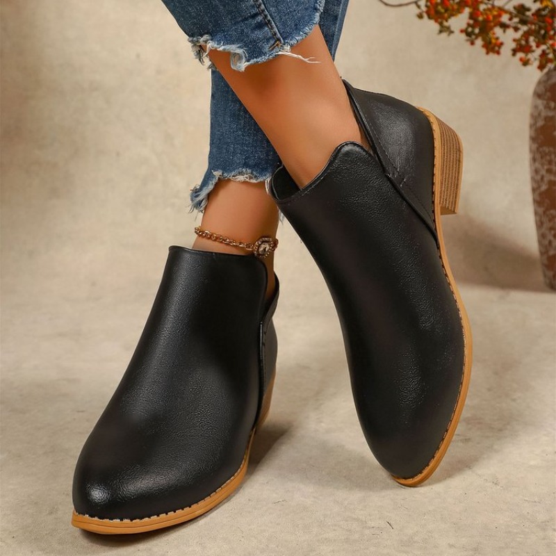 Sewing Zipper - Damen-Stiefeletten, runde Zehenpartie, klobiger Absatz, Reißverschluss