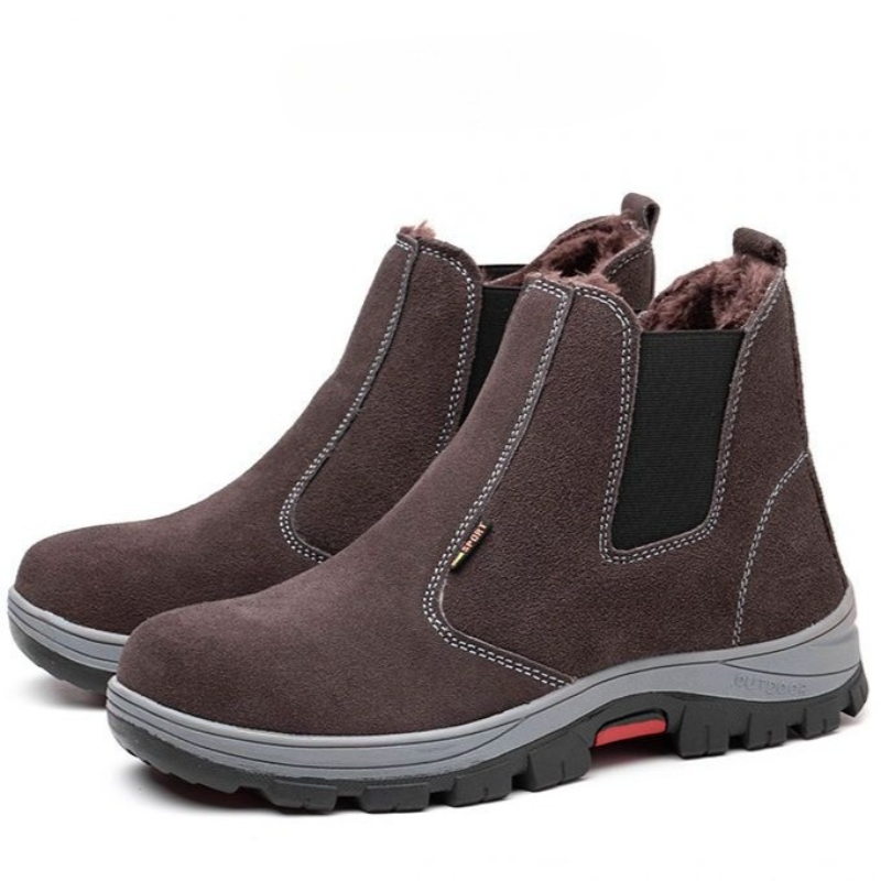 Sewing Fleece - Robuste Winter-Fleece-gefütterte High-Top-Schweißschuhe aus Rindsleder, Anti-Smash,