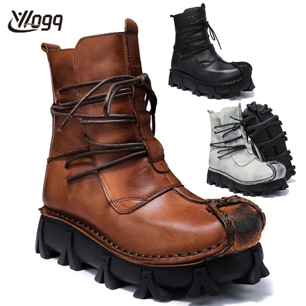 Sewing Latex - Herren Echtes Leder Totenkopf Stiefel Gothic